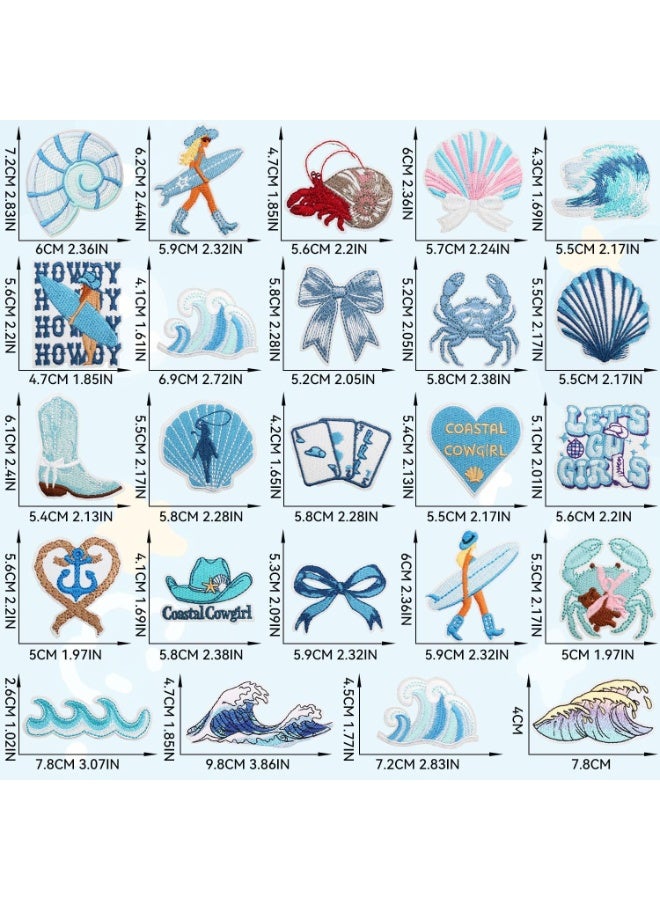 Peachjoy 24pcs Summer Sea Iron/Sew on Patches, Ocean Beach Wave Embroidered Applique, Coastal Cowgirl Decration for Clothes, Hat, Bag, Jeans, Dress, Shirt - Image 3
